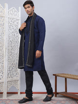 Navy Blue Silk Sequin Embroidered Kurta Pajama Set with Dupatta