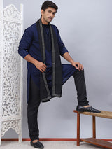 Navy Blue Silk Sequin Embroidered Kurta Pajama Set with Dupatta