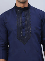 Navy Blue Silk Sequin Embroidered Kurta Pajama Set with Dupatta