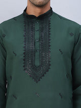 Olive Silk Sequin Embroidered Kurta Pajama Set with Dupatta