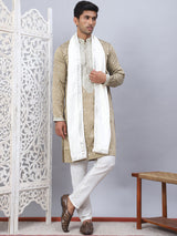 Beige Silk Embroidered Kurta Pajama Set with Dupatta