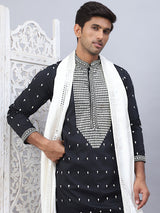 Black Silk Embroidered Kurta Pajama Set with Dupatta