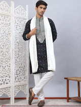 Black Silk Embroidered Kurta Pajama Set with Dupatta