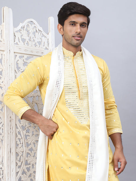 Yellow Silk Embroidered Kurta Pajama Set with Dupatta