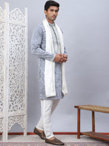 Gray Silk Embroidered Kurta Pajama Set with Dupatta