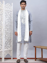 Gray Silk Embroidered Kurta Pajama Set with Dupatta