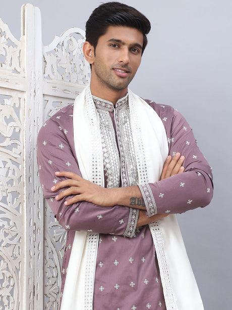 Lavender Silk Embroidered Kurta Pajama Set with Dupatta