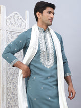 Green Silk Embroidered Kurta Pajama Set with Dupatta