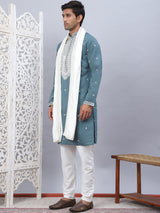 Green Silk Embroidered Kurta Pajama Set with Dupatta