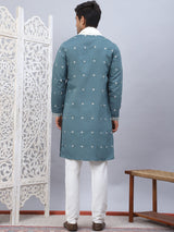 Green Silk Embroidered Kurta Pajama Set with Dupatta