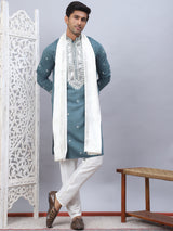 Green Silk Embroidered Kurta Pajama Set with Dupatta