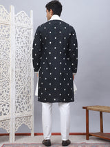 Black Silk Embroidered Kurta Pajama Set with Dupatta