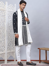 Black Silk Embroidered Kurta Pajama Set with Dupatta