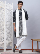 Black Silk Embroidered Kurta Pajama Set with Dupatta