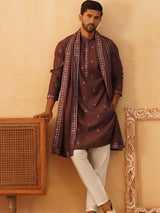 Burgundy Silk Sequin Embroidered Kurta Pajama Set with Dupatta