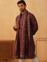 Burgundy Silk Sequin Embroidered Kurta Pajama Set with Dupatta