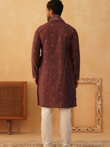 Burgundy Silk Sequin Embroidered Kurta Pajama Set with Dupatta