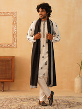 White Silk Embroidered Kurta Pajama Set with Dupatta