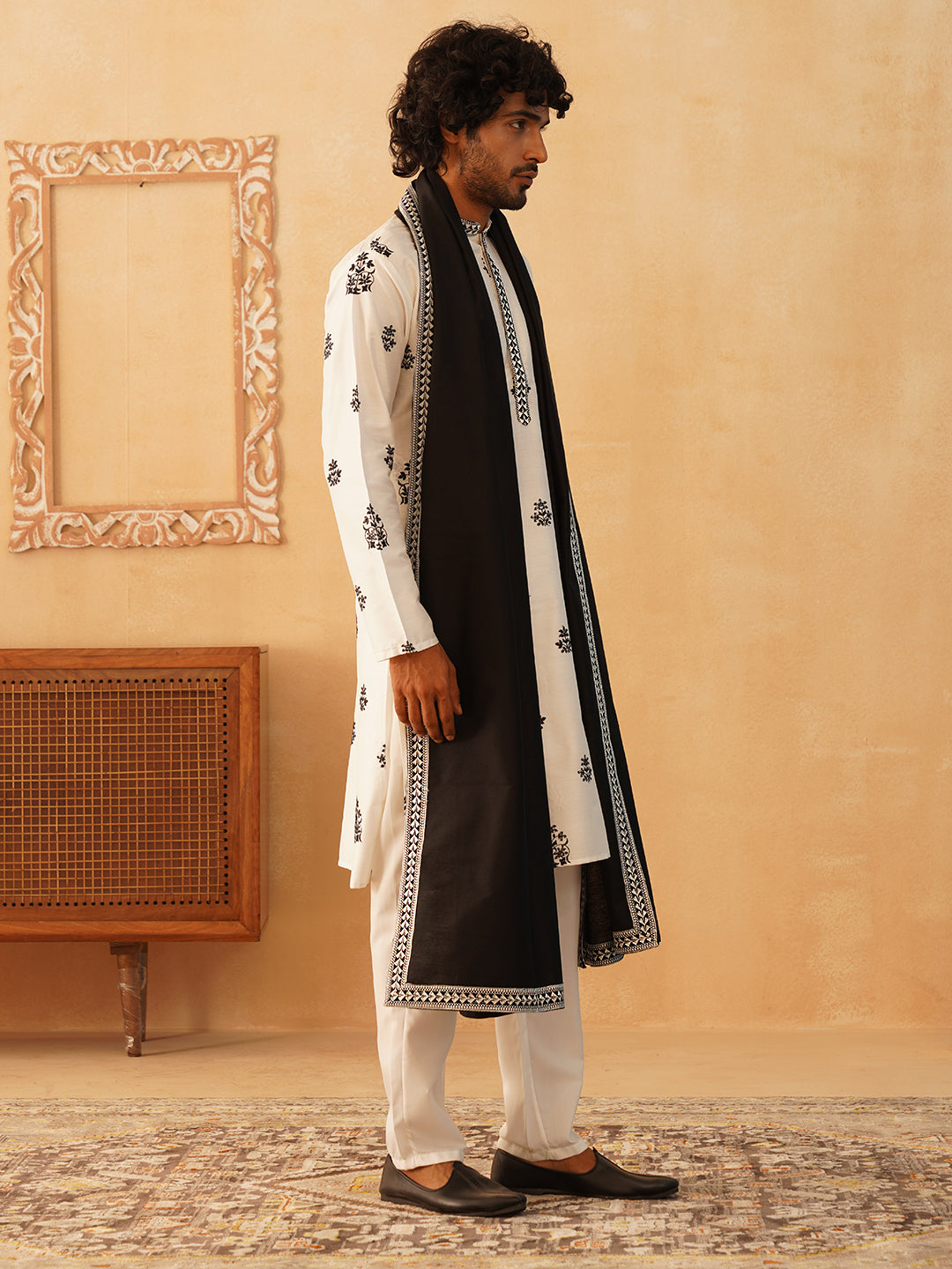 White Silk Embroidered Kurta Pajama Set with Dupatta