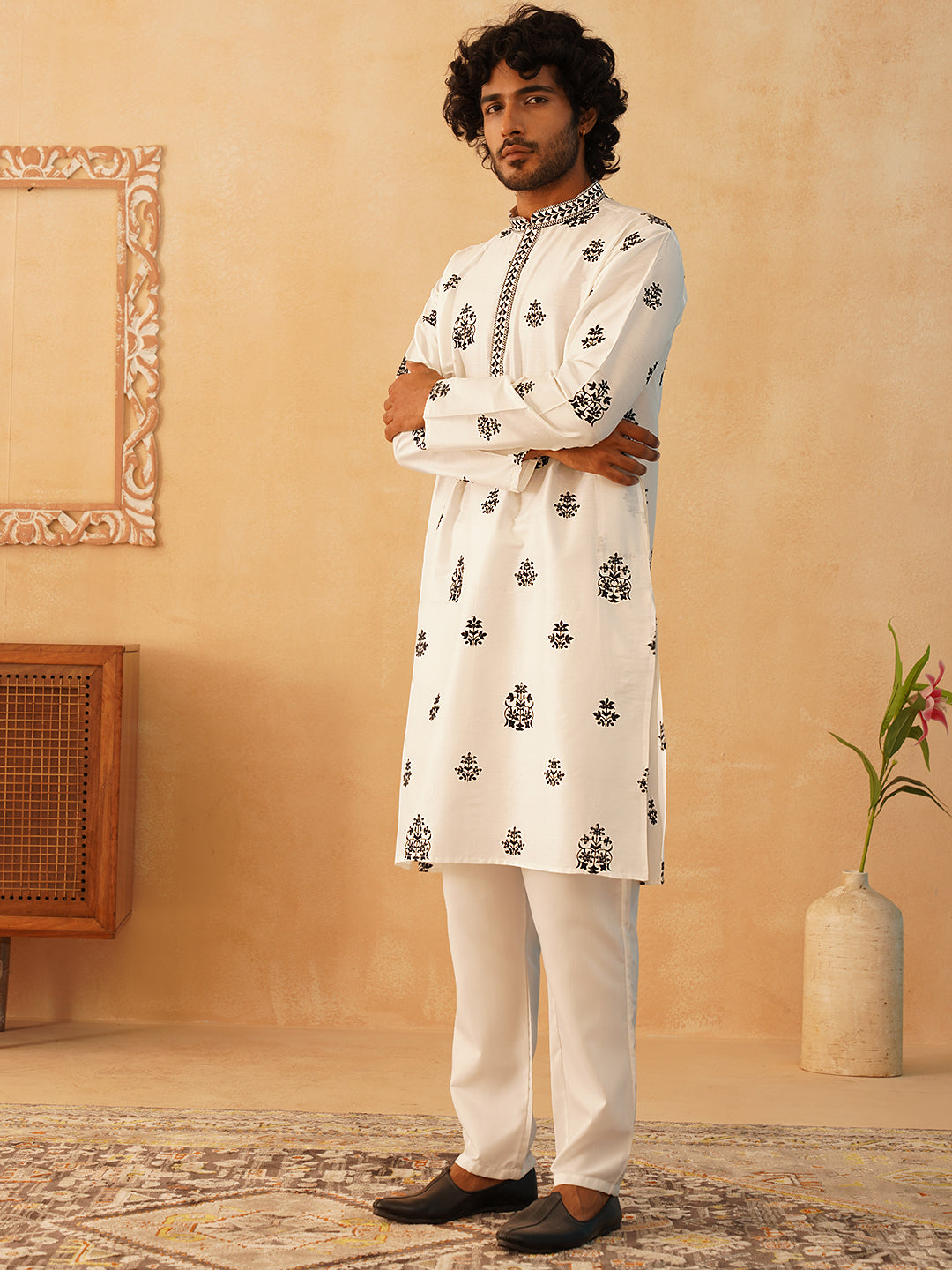 White Silk Embroidered Kurta Pajama Set with Dupatta