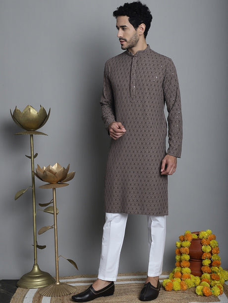 Men's Chikankari Embroidered And Sequence Kurta With Pyjama