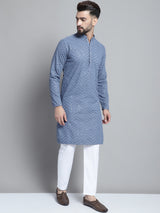 Blue Cotton Mirror Sequin Embroidered Kurta Pajama Set