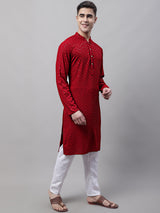 Men's Navy Blue Embroidered Sequined Kurta With Pajama