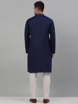 Navy Blue Cotton Embroidered Kurta Pajama Set