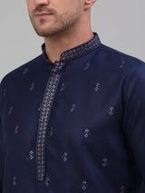 Navy Blue Cotton Embroidered Kurta Pajama Set