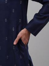 Navy Blue Cotton Embroidered Kurta Pajama Set