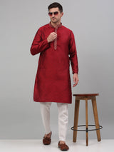 Men's Maroon Collar Embroidered Kurta Pajama