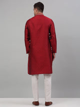 Men's Maroon Collar Embroidered Kurta Pajama