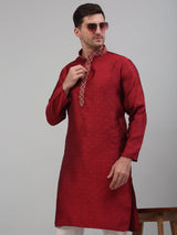 Men's Maroon Collar Embroidered Kurta Pajama