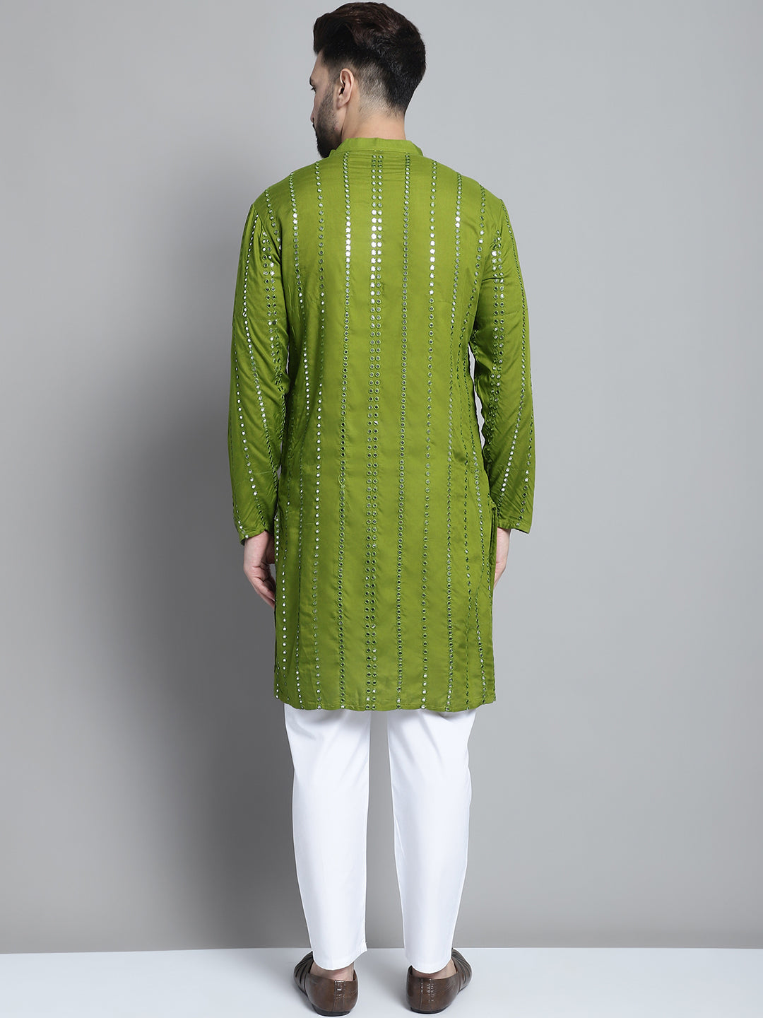 Green Viscose Mirror Sequin Embroidered Kurta Pajama Set