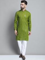 Green Viscose Mirror Sequin Embroidered Kurta Pajama Set