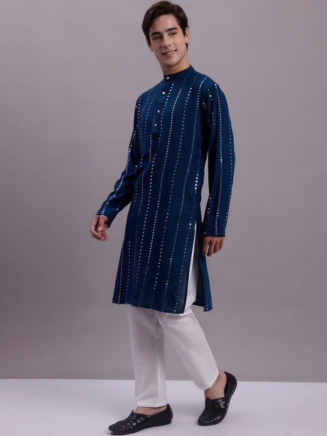 Men's Embroidered Mirror Work Kurta Payjama Sets