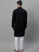 Men's Black Chikankari Embroidered And Sequence Kurta With Pajama