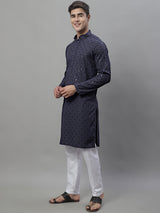 Men's Grey Chikankari Embroidered And Sequence Kurta With Pajama