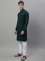 Men's Olive Green Chikankari Embroidered And Sequence Kurta With Pajama