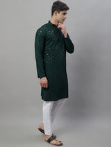 Men's Olive Green Chikankari Embroidered And Sequence Kurta With Pajama