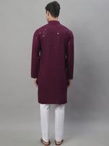 Men's Purple Chikankari Embroidered And Sequence Kurta With Pajama