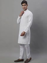 Men's White Chikankari Embroidered And Sequence Kurta With Pajama