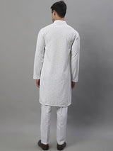 Men's White Chikankari Embroidered And Sequence Kurta With Pajama