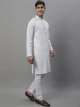 Men's White Chikankari Embroidered And Sequence Kurta With Pajama