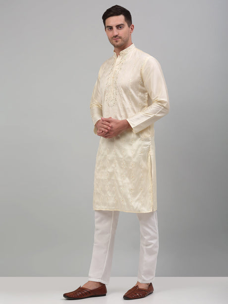 Off White Silk Embroidered Kurta Pajama Set