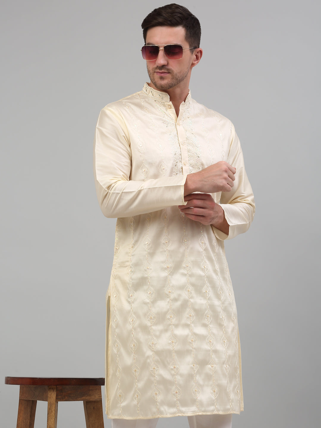 Off White Silk Embroidered Kurta Pajama Set