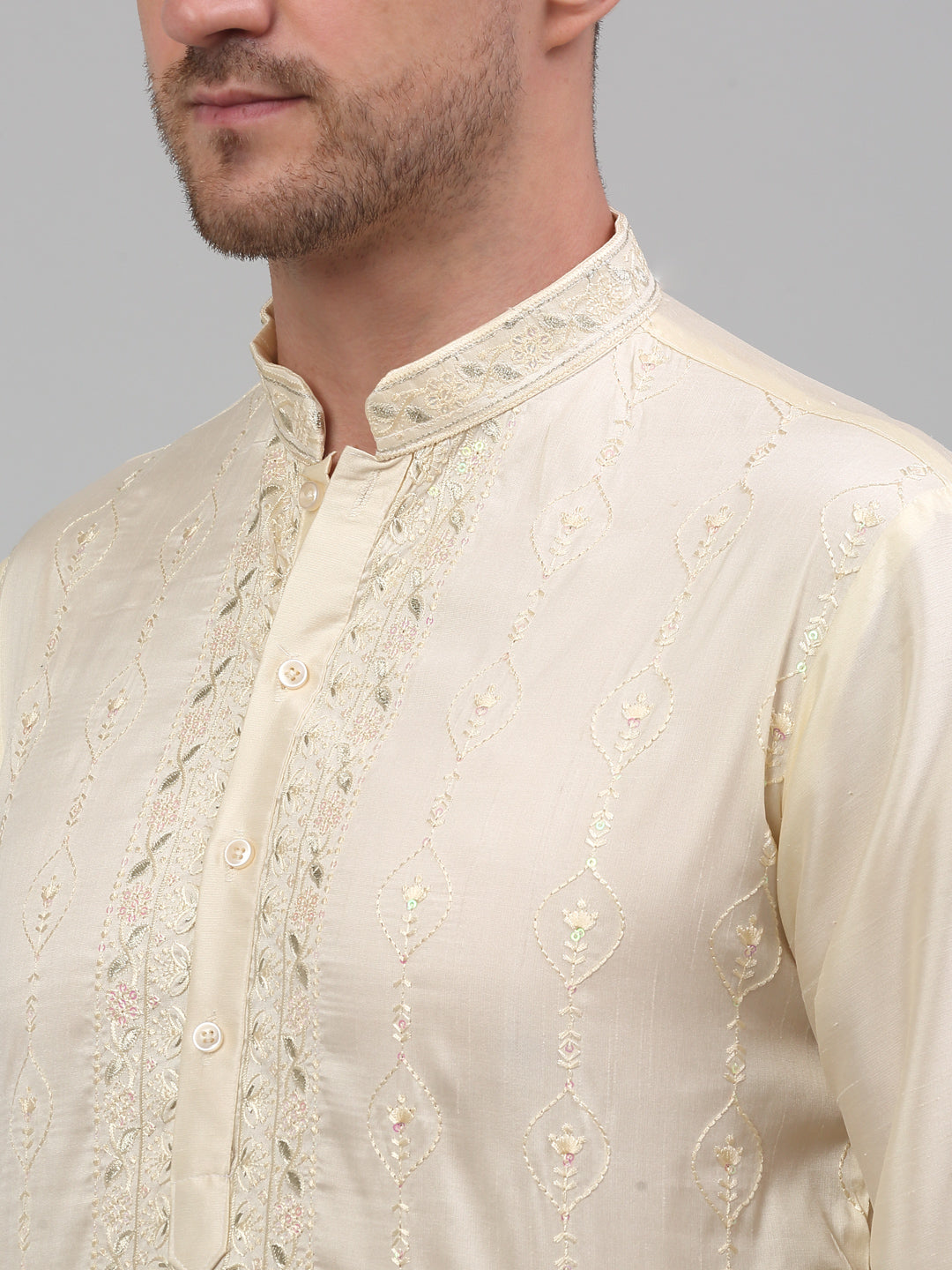 Off White Silk Embroidered Kurta Pajama Set