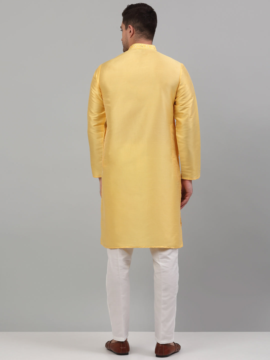 Men's Yellow Embroidered Kurta With Pajama