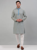 Blue Cotton Embroidered Kurta Pajama Set