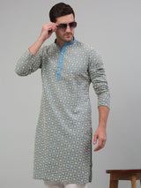 Blue Cotton Embroidered Kurta Pajama Set